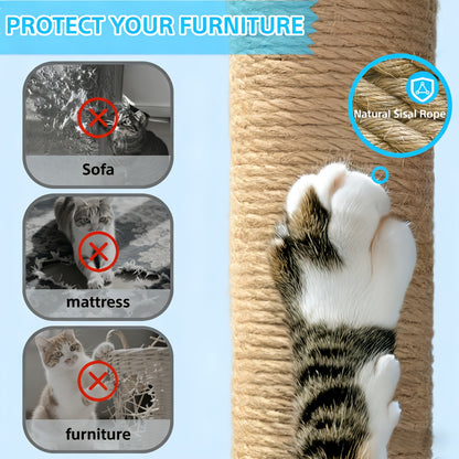 Cat Tree Tower for Indoor Cats Large Multi-Tier with Sisal Scratching Posts, Plush Perches, Hammock, Condo Cave & Hanging Toys - Sturdy Climbing Ramp Cat Furniture for Kittens & Adult Cats