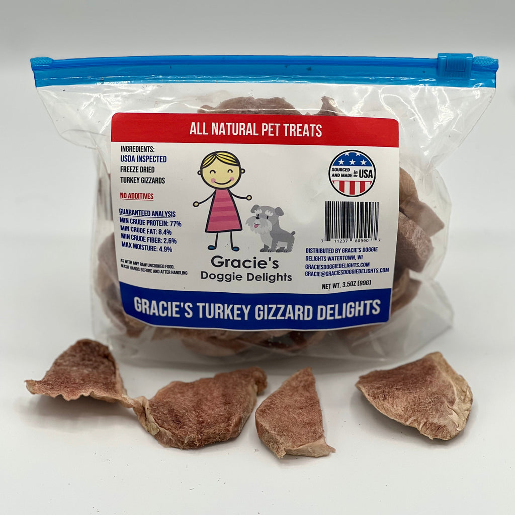 Freeze-Dried Turkey Gizzard Dog Treats 3.5oz Bag