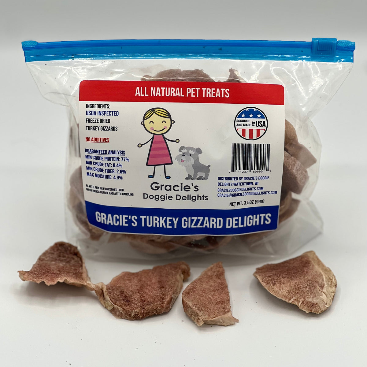 Freeze-Dried Turkey Gizzard Dog Treats 3.5oz Bag