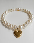Pearl Dog Necklace with Heart Charm, 3XS/XXS