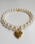 Pearl Dog Necklace with Heart Charm, 3XS/XXS