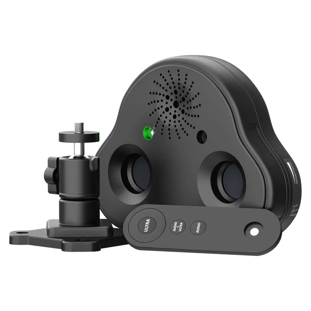 Ultrasonic bark control device displayed with a mounting bracket .