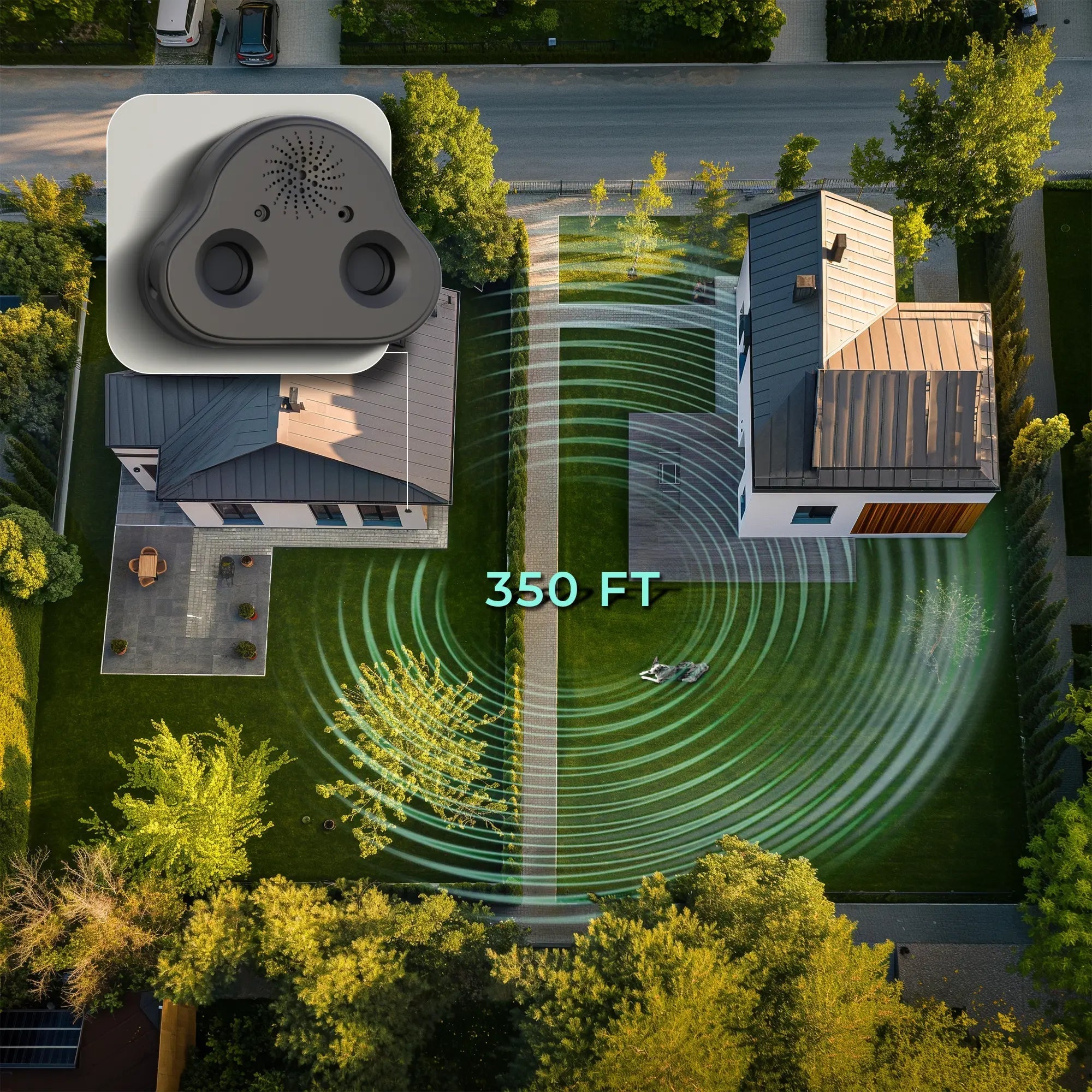 Residential home with an outdoor electronic device installed.