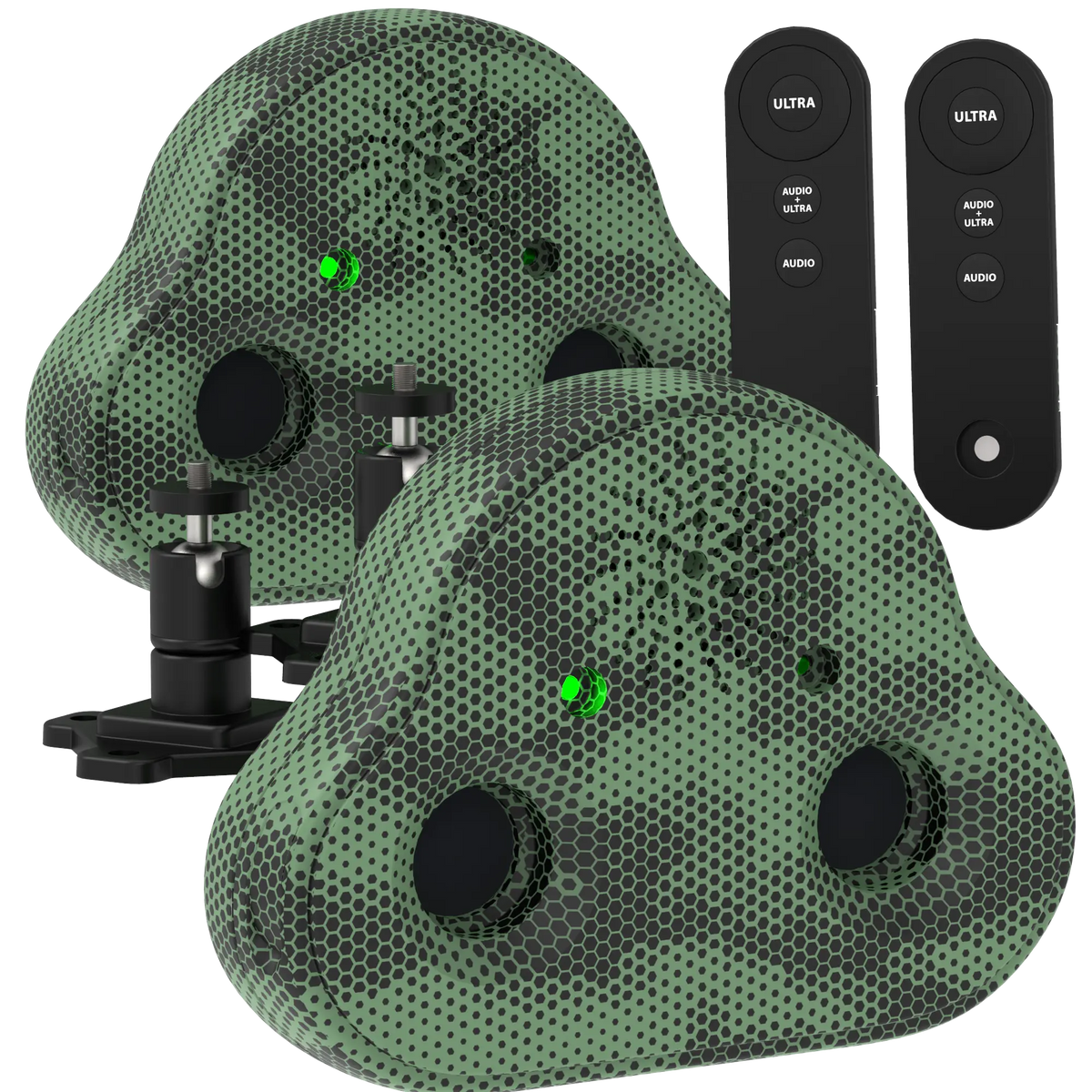 A Green Two Pack Anti-Barking Device Designed to Stop Dogs From Barking.