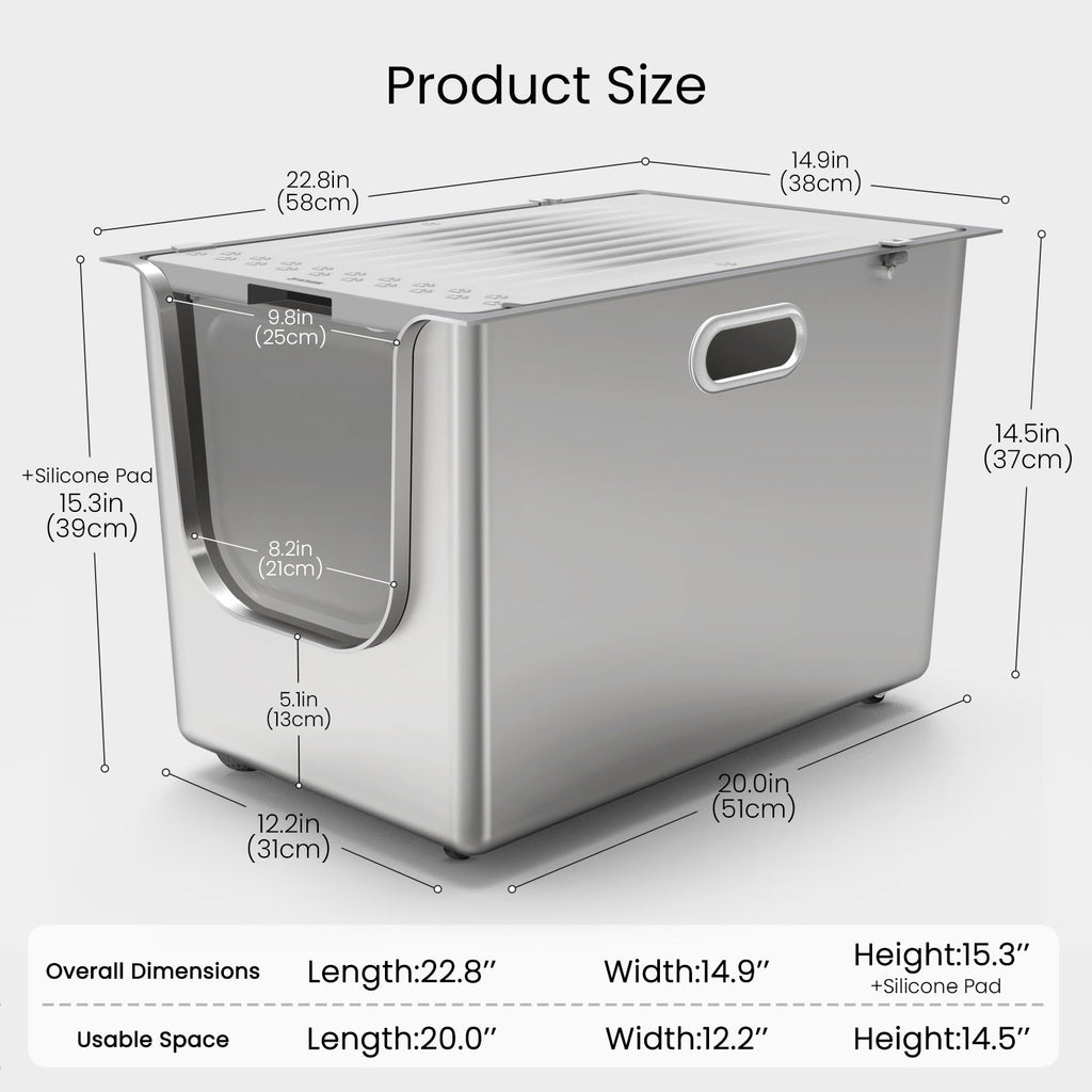 High-sided flip-door stainless steel cat litter box dimensions
