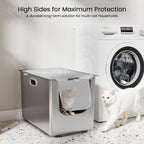 Covered high-sided stainless steel litter box for multi-cat households