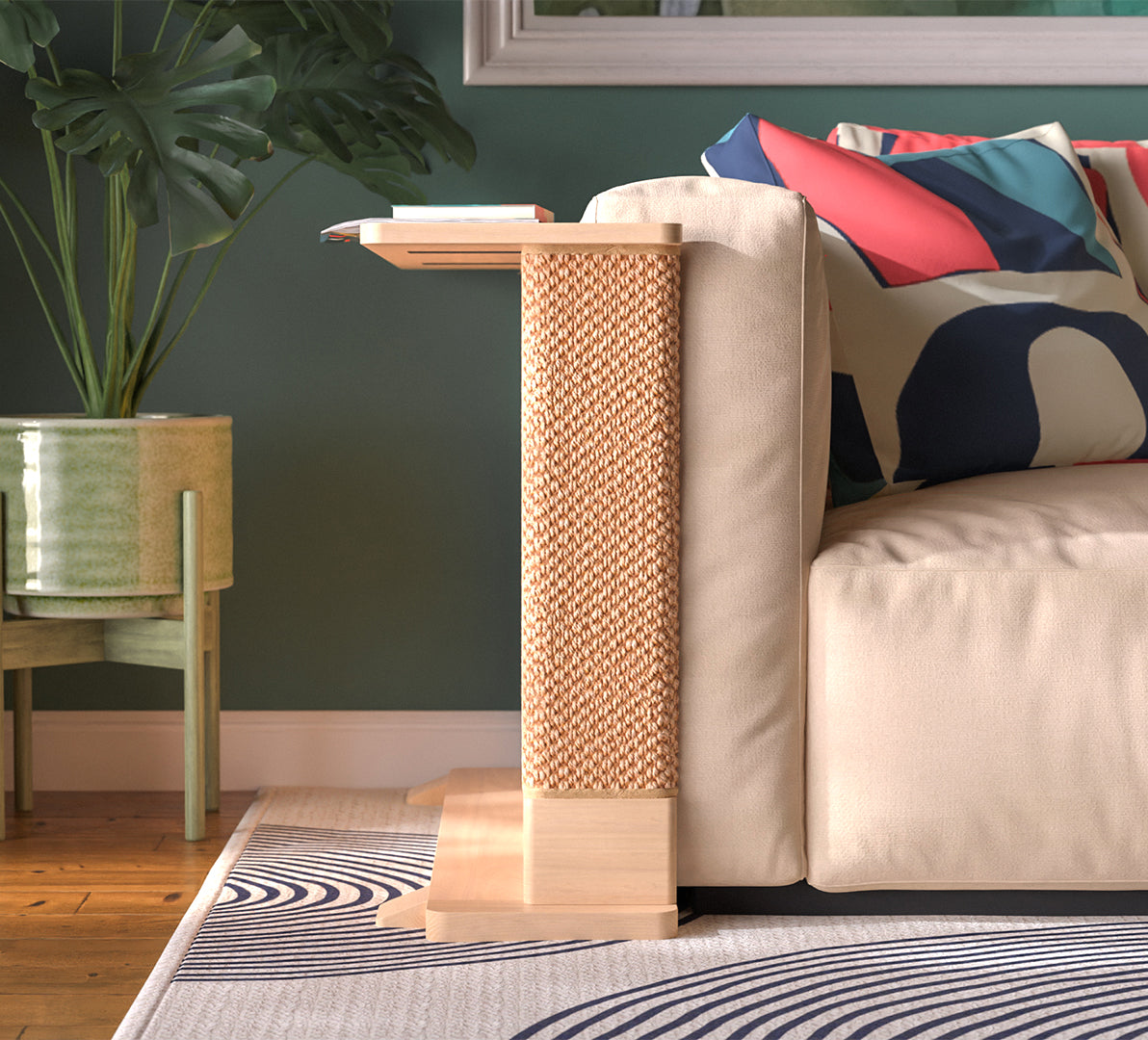 Solid Wood Cat Scratcher Side Table, Right / Maple / 4 inch