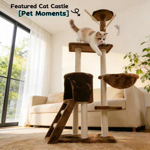Cat Tree Tower for Indoor Cats Large Multi-Tier with Sisal Scratching Posts, Plush Perches, Hammock, Condo Cave & Hanging Toys - Sturdy Climbing Ramp Cat Furniture for Kittens & Adult Cats