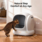 Meowant white self-cleaning litter box for cats, low entry, comfort any age.