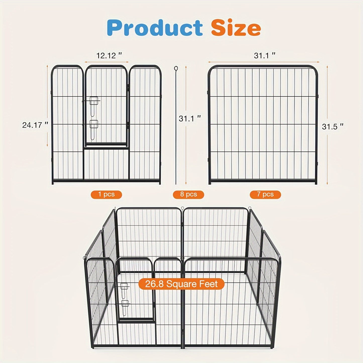 Dog Playpen Heavy Duty Foldable - 8 & 16 Panel Pet Exercise Pen for Large Medium Small Dogs, Portable Indoor Outdoor Puppy Pen for Yard Garden Camping RV, 24"/32"/40" Panel Height