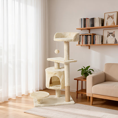 Cat Tree Tower for Indoor Cats Large Multi-Tier with Sisal Scratching Posts, Plush Perches, Hammock, Condo Cave & Hanging Toys - Sturdy Climbing Ramp Cat Furniture for Kittens & Adult Cats