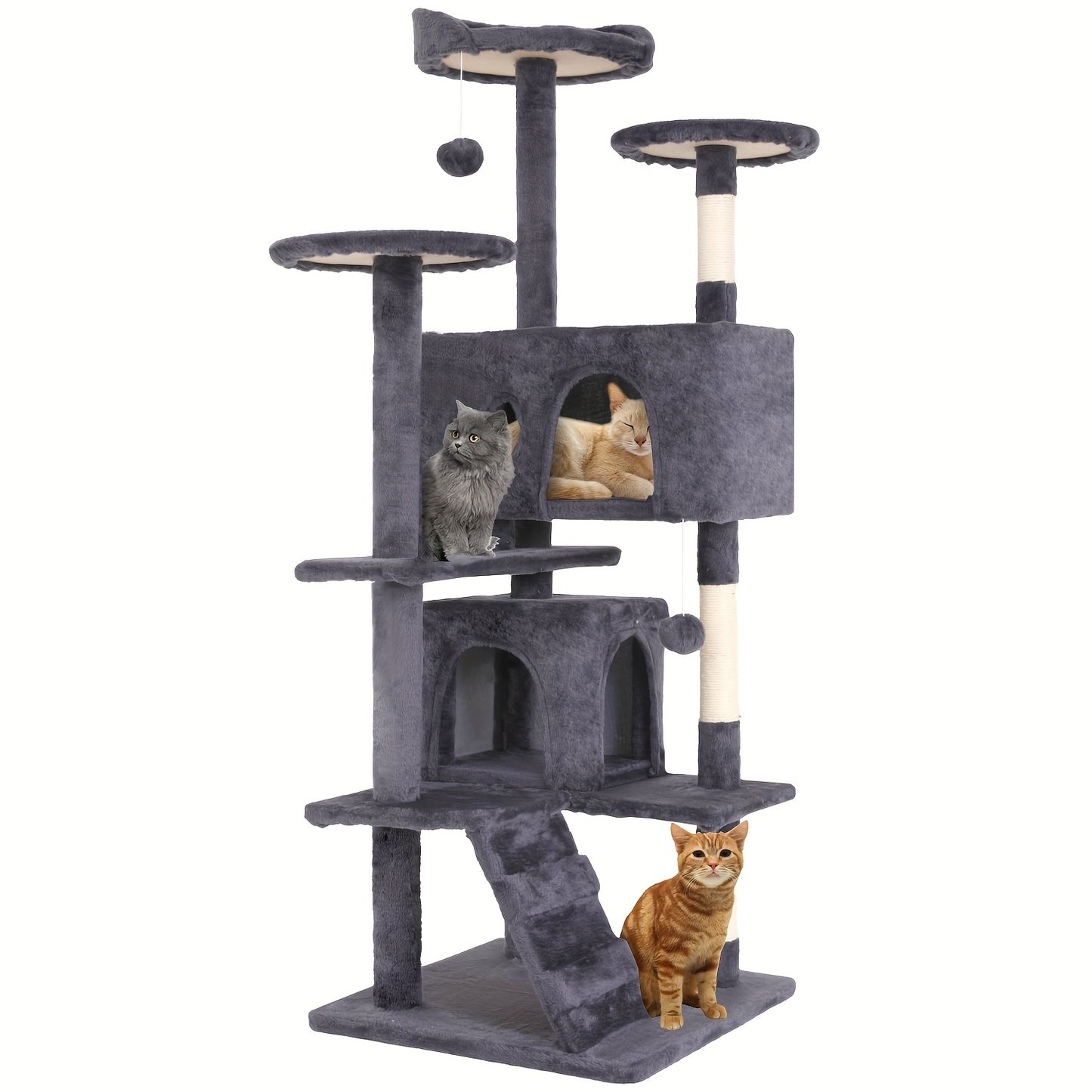 Cat Tree Tower Multi-Layer with Scratching Post, Perch Platforms & Cat Apartments – Tall Cat Climbing Frame for Indoor Cats, Space-Saving Design, Heights 36–80 Inch, 6 Colors