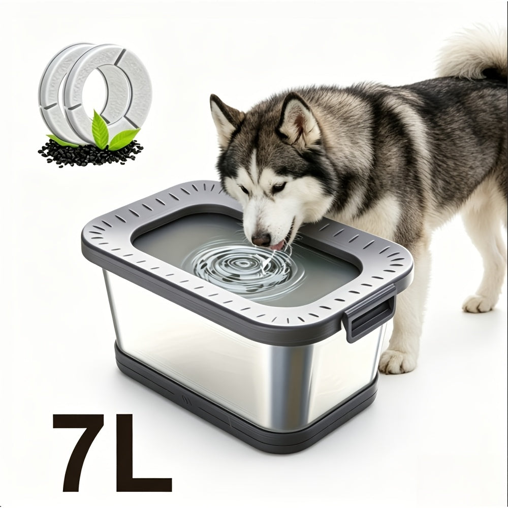 1.85gal Stainless Steel Dog Water Bowl, No Spill Anti-Splash Dog Bowls with Mat, Spill-Proof Slow Feeder for Messy Drinkers, Heavy Duty Pet Bowls for Indoor/Outdoor Use