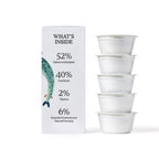 A box of Cat Person Salmon & Mackerel Shreds in Broth shows 52% salmon and mackerel, 40% fish broth, 2% tapioca, and 6% essential nutrients. Next to the box are five stacked white Cat Person containers.