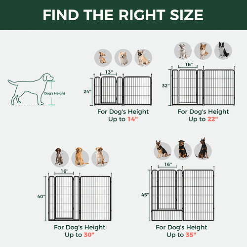 Dog Playpen with Gate – Heavy Duty Metal Pet Exercise Pen for Large Medium Small Dogs, 8/16/24/32/48 Panels, 24/32/40/45/50 Inch Height, Portable Indoor Outdoor Dog Fence for Yard Garden RV Camping