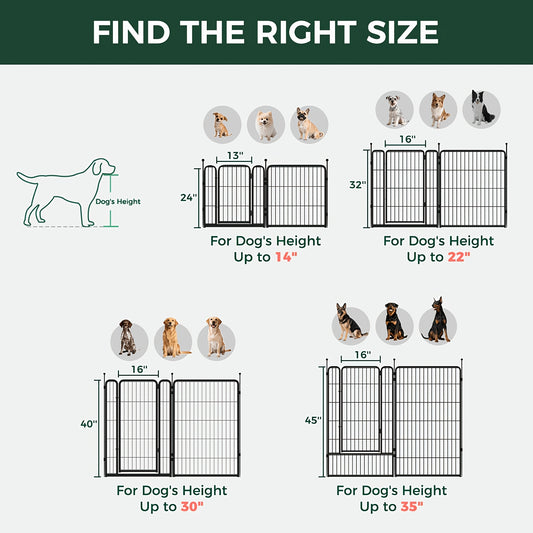 Dog Playpen with Gate – Heavy Duty Metal Pet Exercise Pen for Large Medium Small Dogs, 8/16/24/32/48 Panels, 24/32/40/45/50 Inch Height, Portable Indoor Outdoor Dog Fence for Yard Garden RV Camping