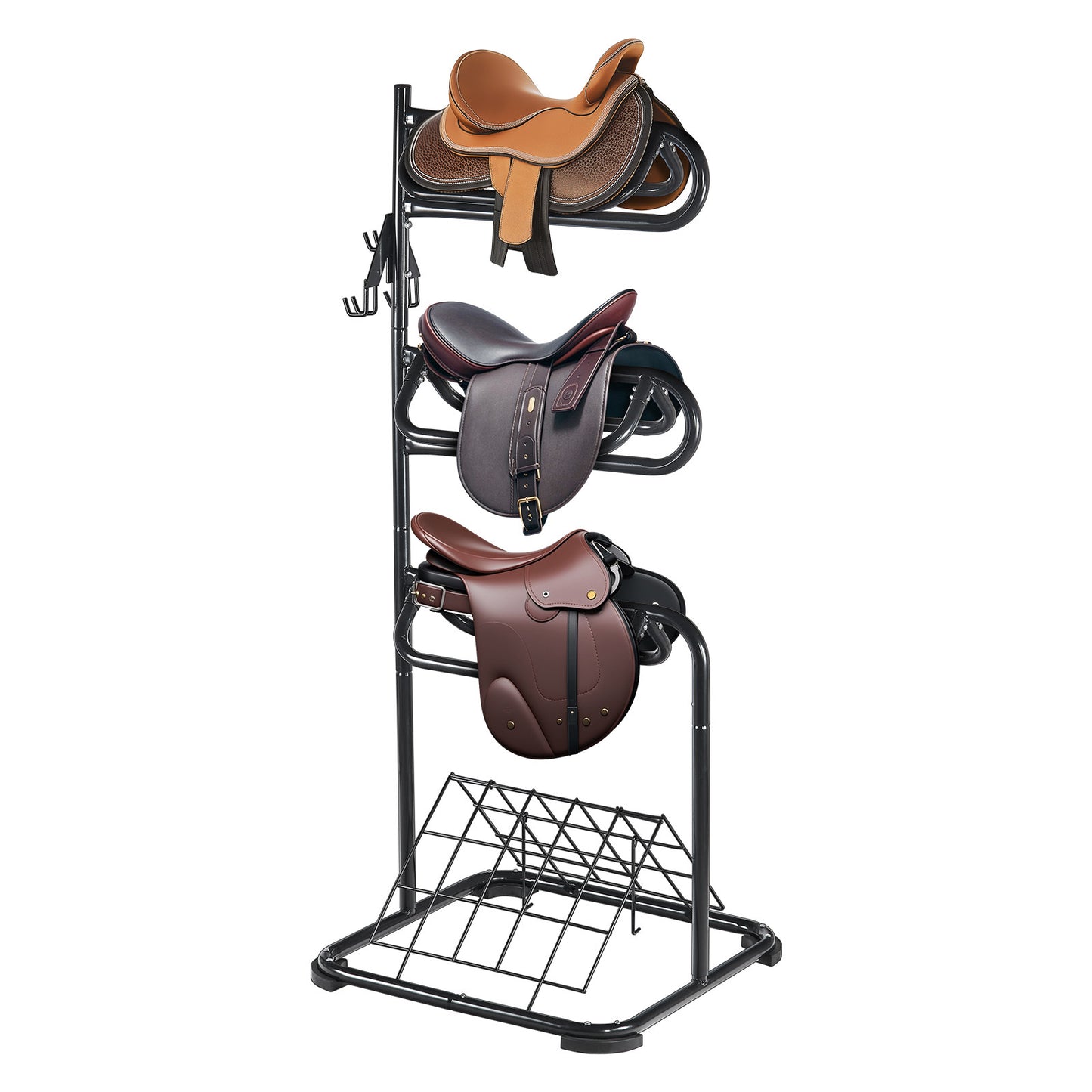 Saddle Rack Freestanding 3-Tier – VEVOR Rotating Heavy-Duty Carbon Steel Saddle Stand for English & Western Saddles | Multi-Layer Tack Storage, Rust-Resistant, Easy Assembly, Black