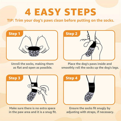 Non-Slip Dog Socks Double-Sided Grip Paw Protector with Adjustable Straps – Anti-Lick Dog Booties for Hardwood Floors, Senior Dogs & Injury Recovery, Sizes XS to L, Set of 4