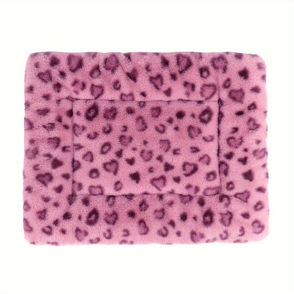 Reversible Plush Pet Mat Leopard Print Fleece Soft Warm Dog Cat Bed Pad Anti-Slip Machine Washable for Crate Car Sofa Floor Small Medium Large Breeds S M