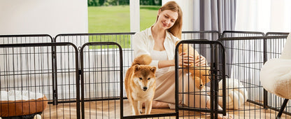 Metal Dog Playpen with Door DIY 8 or 16 Panel Foldable Pet Pen for Small Medium Large Dogs Puppies Easy Assemble Indoor Outdoor Use 24 32 40 Inch Height