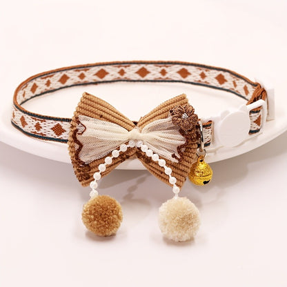Cat Collar Set 6 Pack Decorative with Bow Lace Bells & Hanging Beads, Safety Breakaway Buckle Anti-Choke Cat Necklace Collar, Stylish Pet Collar Gift Set for Cats & Small Dogs