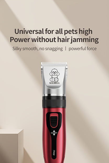 Pet Grooming Clippers Rechargeable with LED Display - Cordless Electric Dog Cat Hair Clipper, Detachable Blades 4 Guide Combs Low Noise, Professional Wireless Pet Trimmer with Accessories, Red