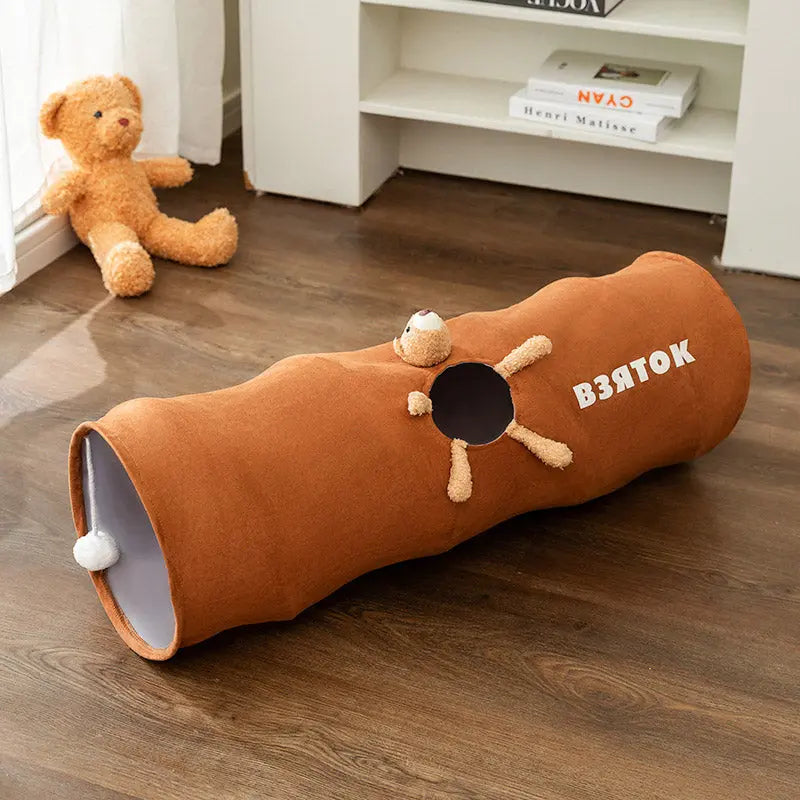 Cat Tunnel Toy for Curious Cats, Foldable Play Tunnel with Peephole and Hanging Plush Ball for Daily Play