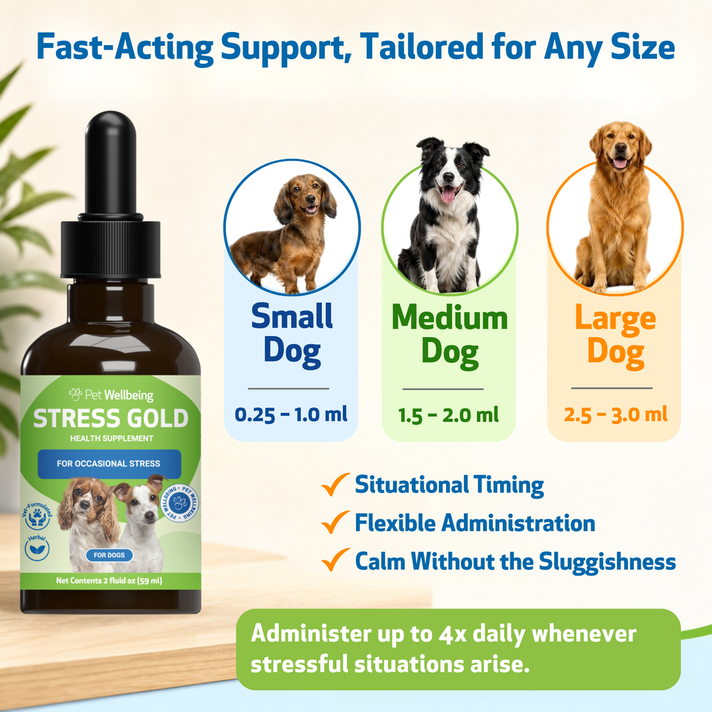Dog calming supplement for occasional stress support during travel, loud noises, vet visits, and changes