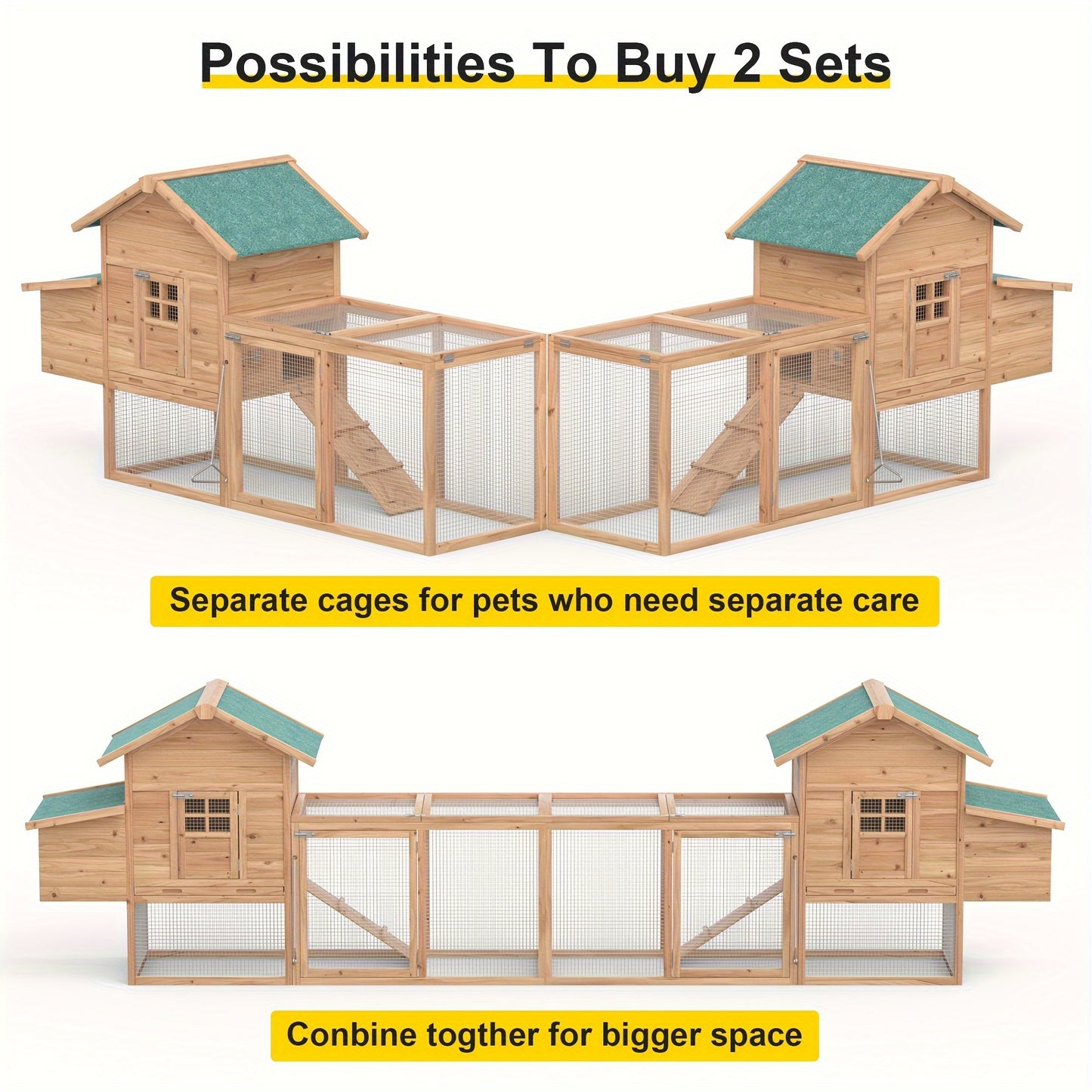 Outdoor Wooden Chicken Coop 80" – Backyard Hen House for 2-4 Chickens with Run Cage, Nesting Box & Ramp | Weather-Resistant Fir Wood Poultry Hutch, Slide-Out Tray, Wire Fencing