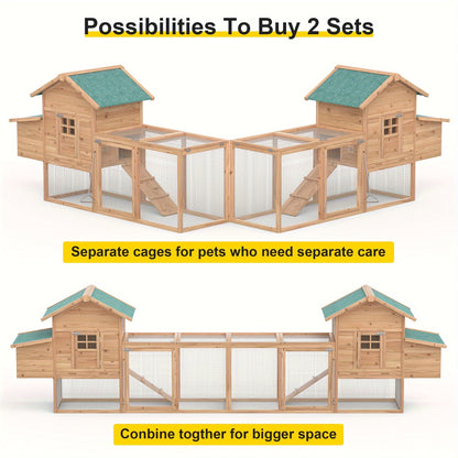 Outdoor Wooden Chicken Coop 80" – Backyard Hen House for 2-4 Chickens with Run Cage, Nesting Box & Ramp | Weather-Resistant Fir Wood Poultry Hutch, Slide-Out Tray, Wire Fencing