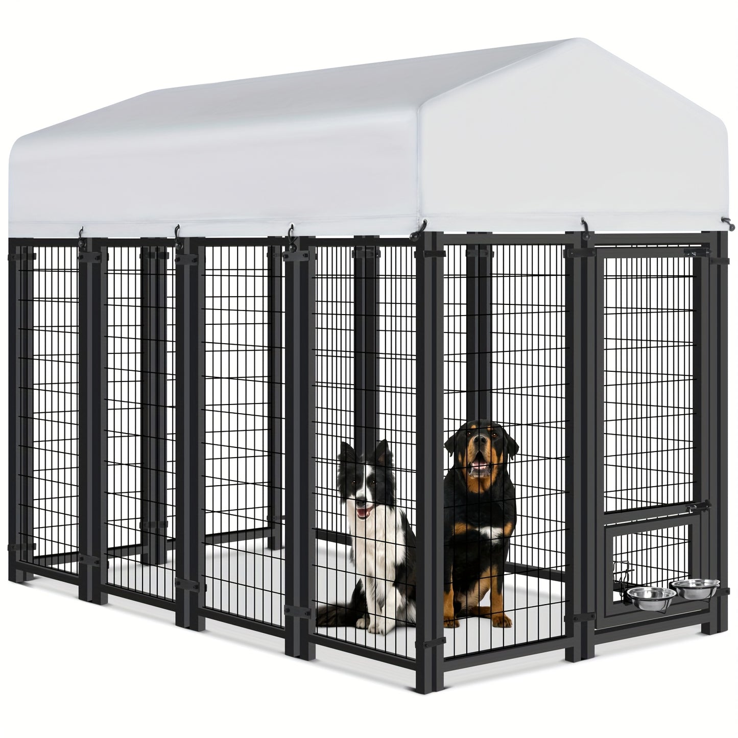 Outdoor Dog Enclosure Welded Wire Steel with UV-Resistant Roof Cover Secure Lock Dog Playpen Fence Run for Large Dogs 4x4 6x4 8x4 ft 6ft Tall