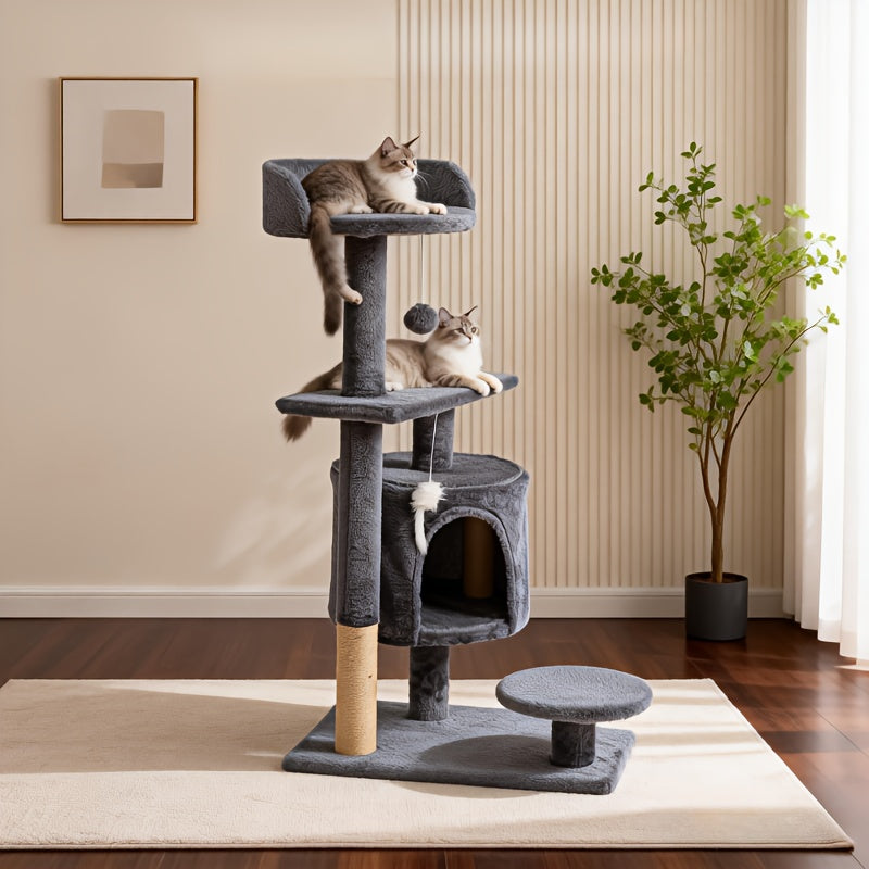 Cat Tree Tower for Indoor Cats Large Multi-Tier with Sisal Scratching Posts, Plush Perches, Hammock, Condo Cave & Hanging Toys - Sturdy Climbing Ramp Cat Furniture for Kittens & Adult Cats
