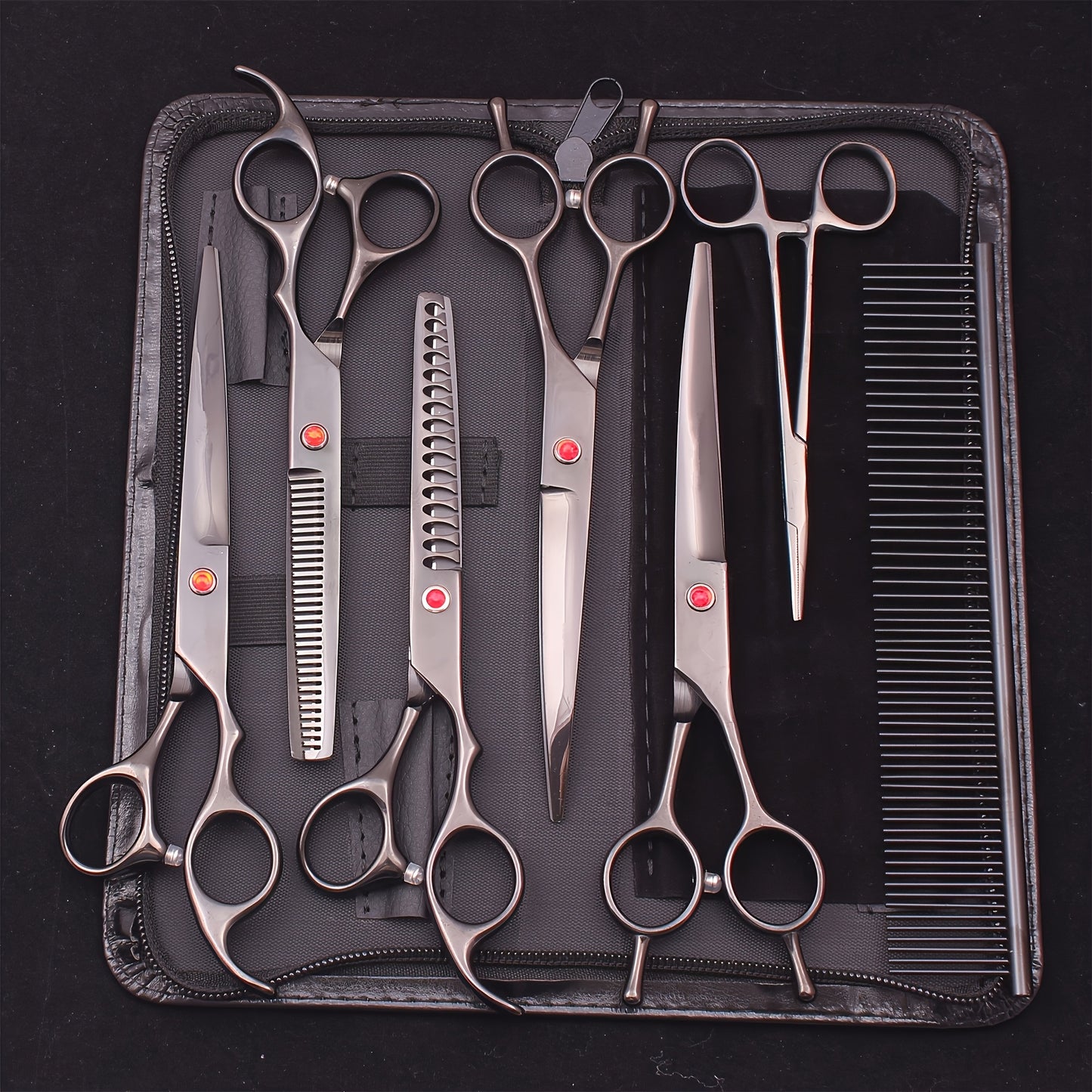 Dog Grooming Scissors Set 7 Piece - Japanese Stainless Steel Cutting Thinning Chunker Shears with Pet Comb for All Breeds