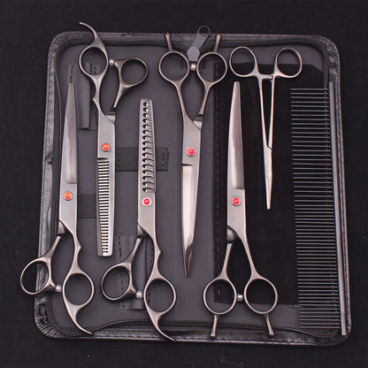 Dog Grooming Scissors Set 7 Piece - Japanese Stainless Steel Cutting Thinning Chunker Shears with Pet Comb for All Breeds