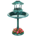 Solar Lighted Pedestal Bird Bath Green