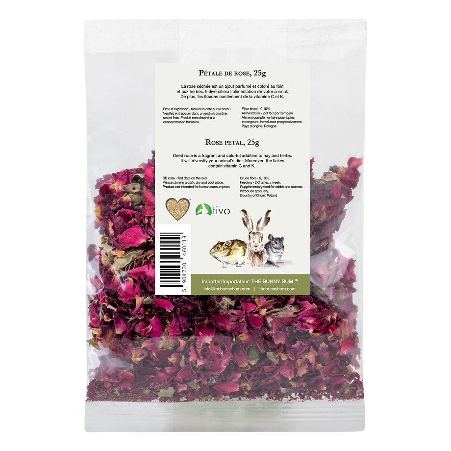 Rabbit Food Topper: Dried Rose Petals for Hay Variety and Fragrant Mealtimes, 25 g Pack for Rabbits