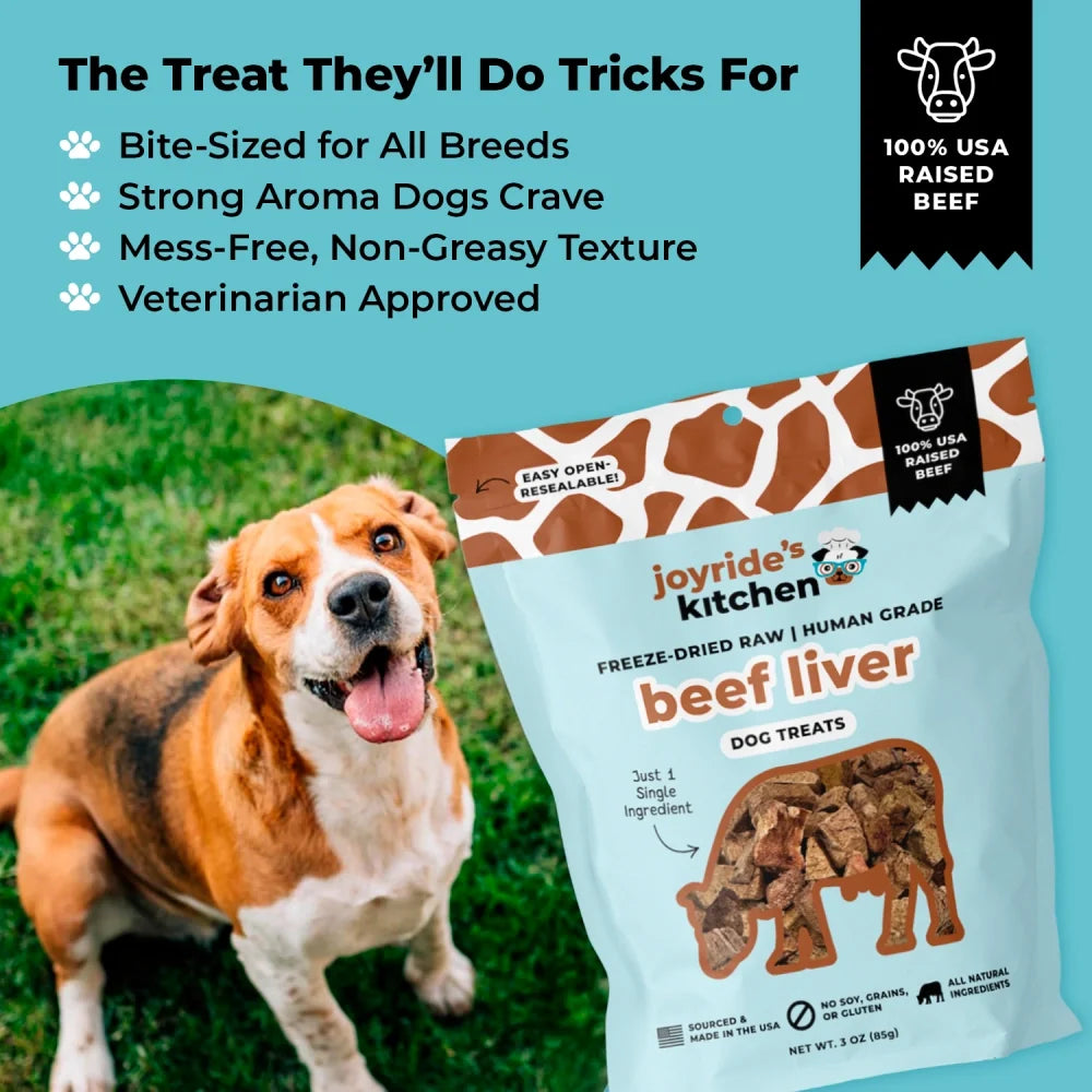 Freeze-Dried Dog Treats, Single-Ingredient Beef Liver Bites for Training Rewards and Everyday Treat Time, 3 oz