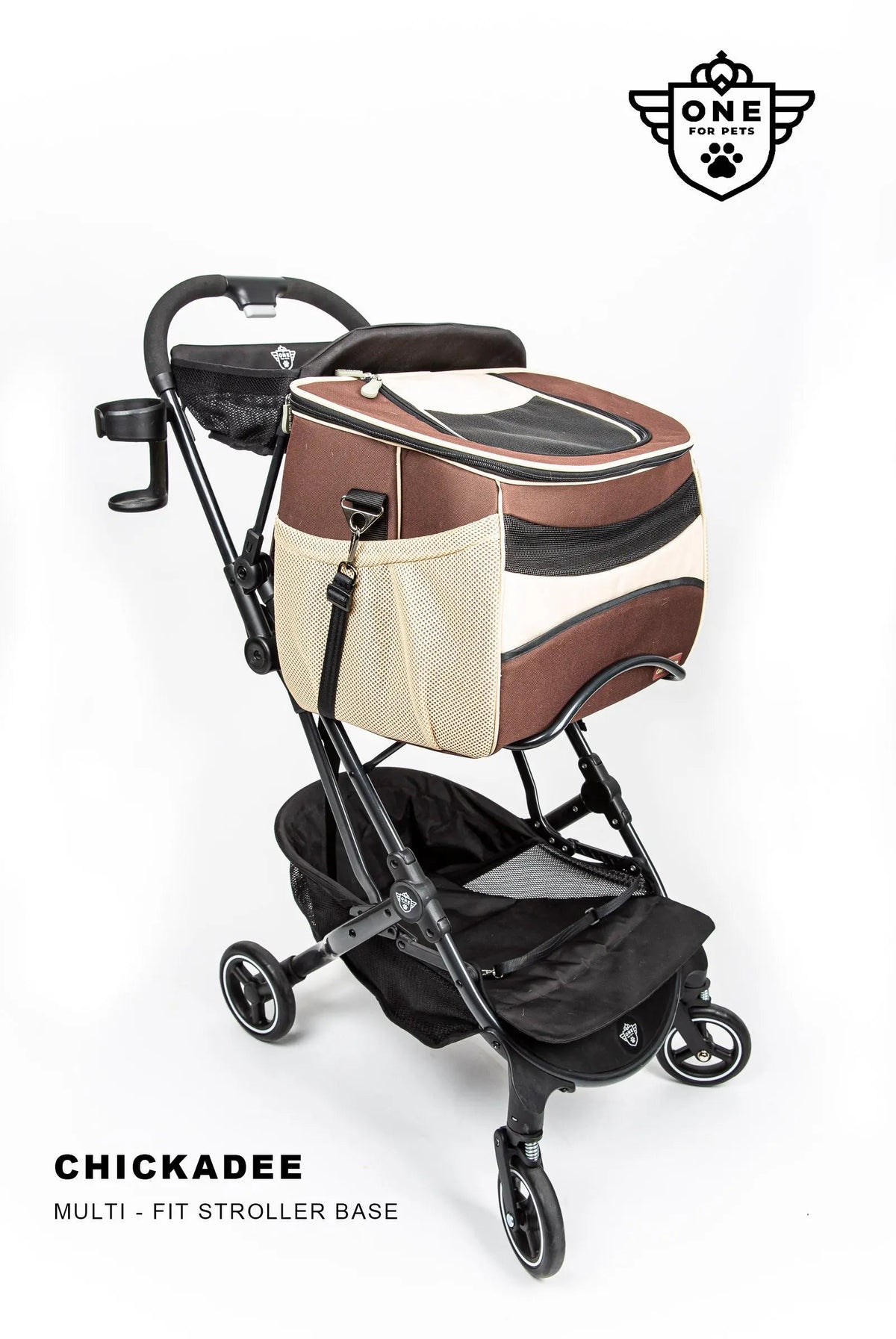Pet Stroller Base for Detachable Carriers: Compact Folding Frame, Quick-Release Rack and Storage Hooks
