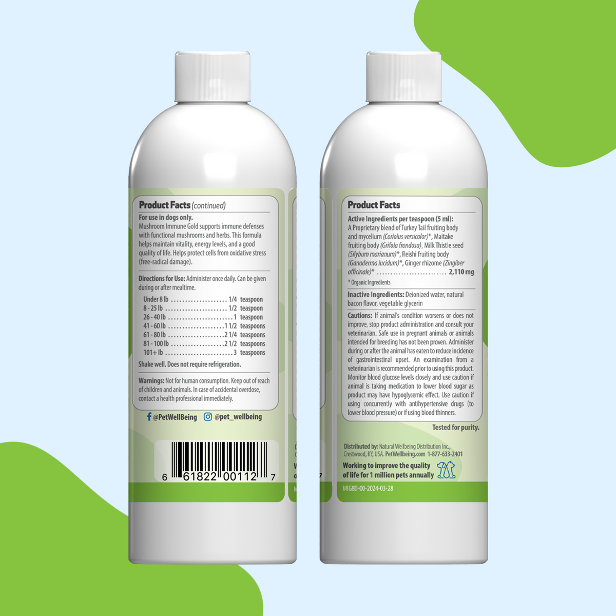 Dog immune support supplement kit for antioxidant balance and everyday holistic wellness, two liquid formulas
