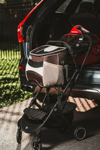 Pet Stroller Base for Detachable Carriers: Compact Folding Frame, Quick-Release Rack and Storage Hooks