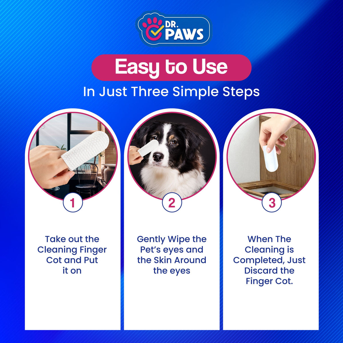 Pet Eye Cleaning Wipes for Dogs: 50 Finger Wipes for Gentle Daily Eye Care at Home or on the Go