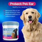 Pet Ear Cleaning Wipes for Dogs and Cats with Oatmeal-Scented Finger Pads, 50 Count for Gentle Home Care