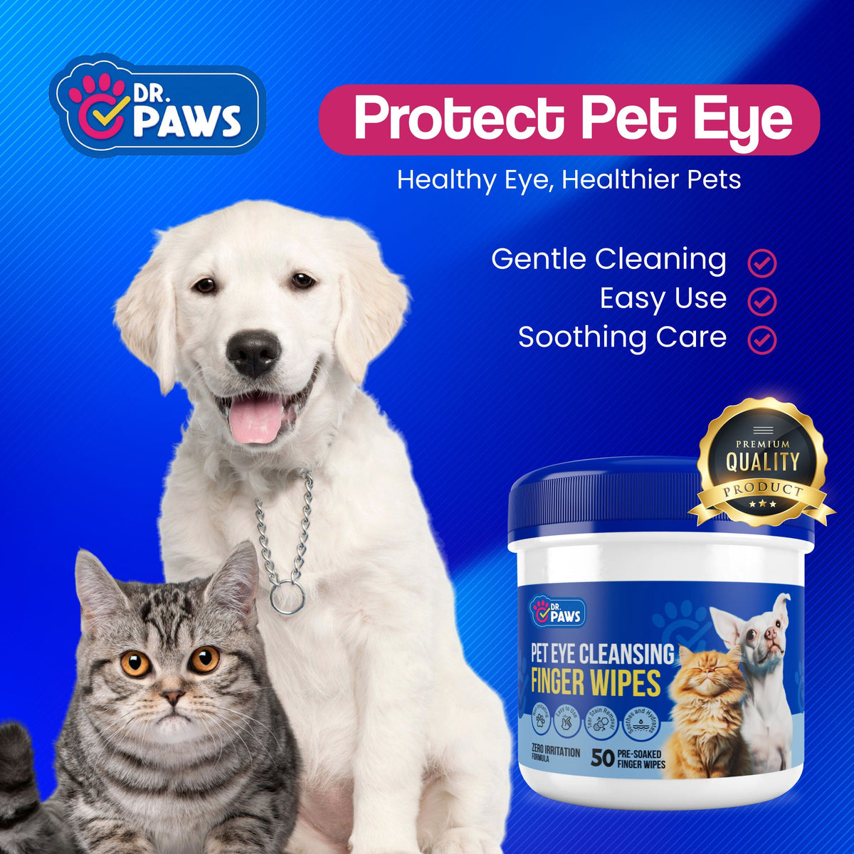 Pet Eye Cleaning Wipes for Dogs: 50 Finger Wipes for Gentle Daily Eye Care at Home or on the Go
