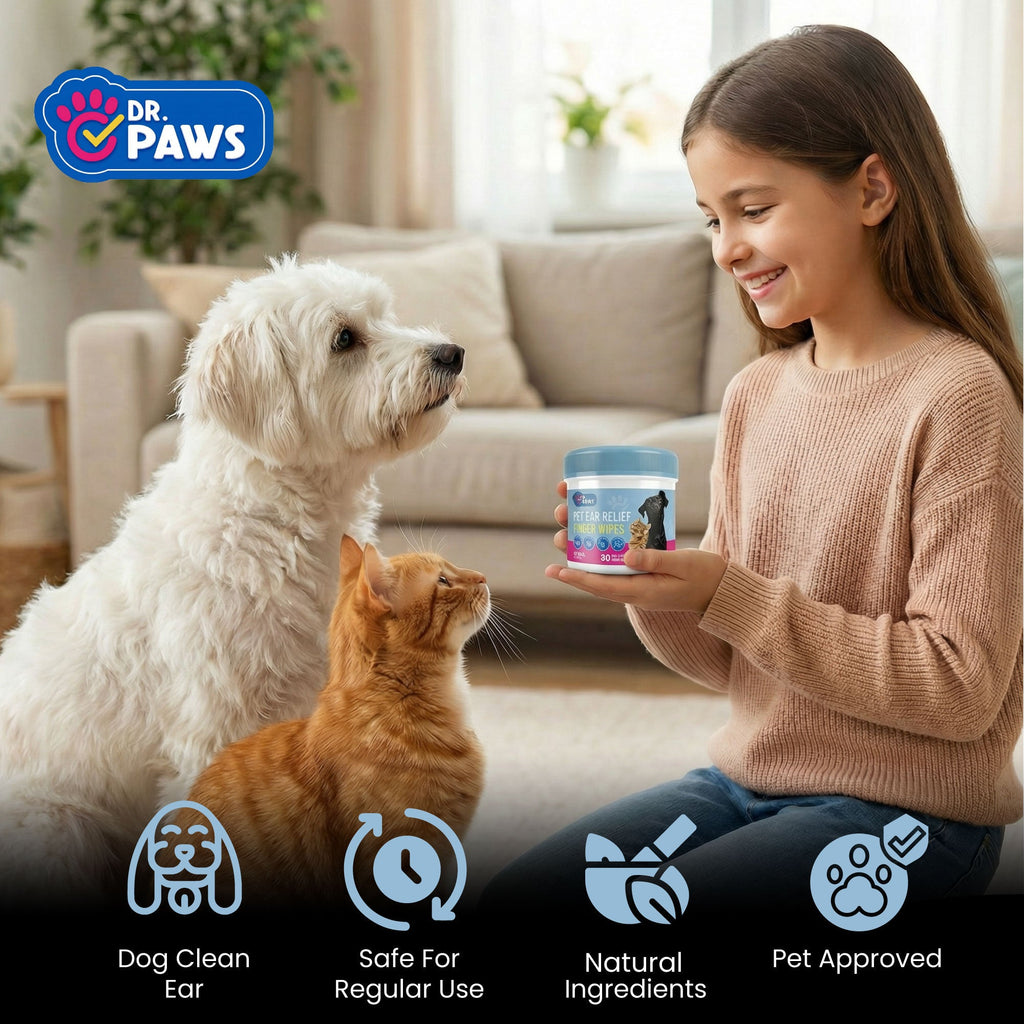Pet Ear Cleaning Wipes for Dogs and Cats with Oatmeal-Scented Finger Pads, 50 Count for Gentle Home Care