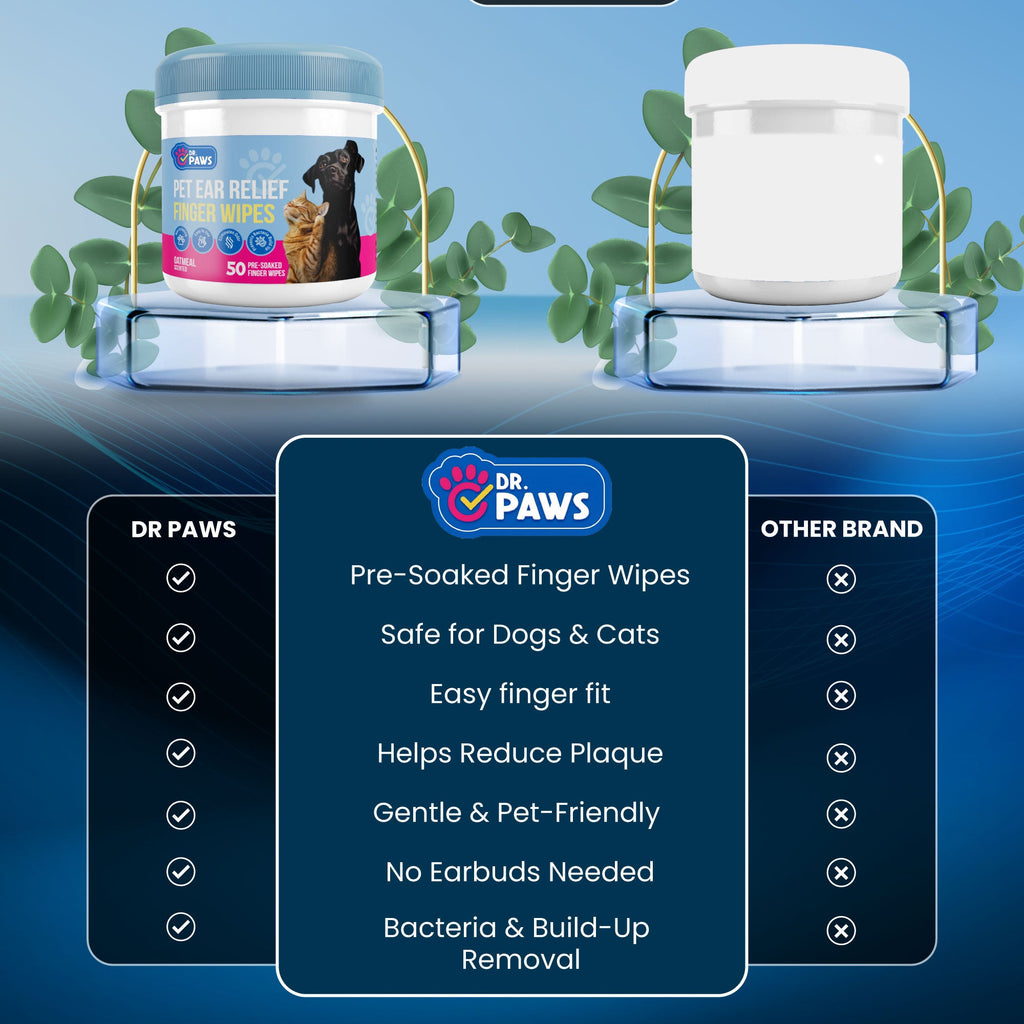 Pet Ear Cleaning Wipes for Dogs and Cats with Oatmeal-Scented Finger Pads, 50 Count for Gentle Home Care