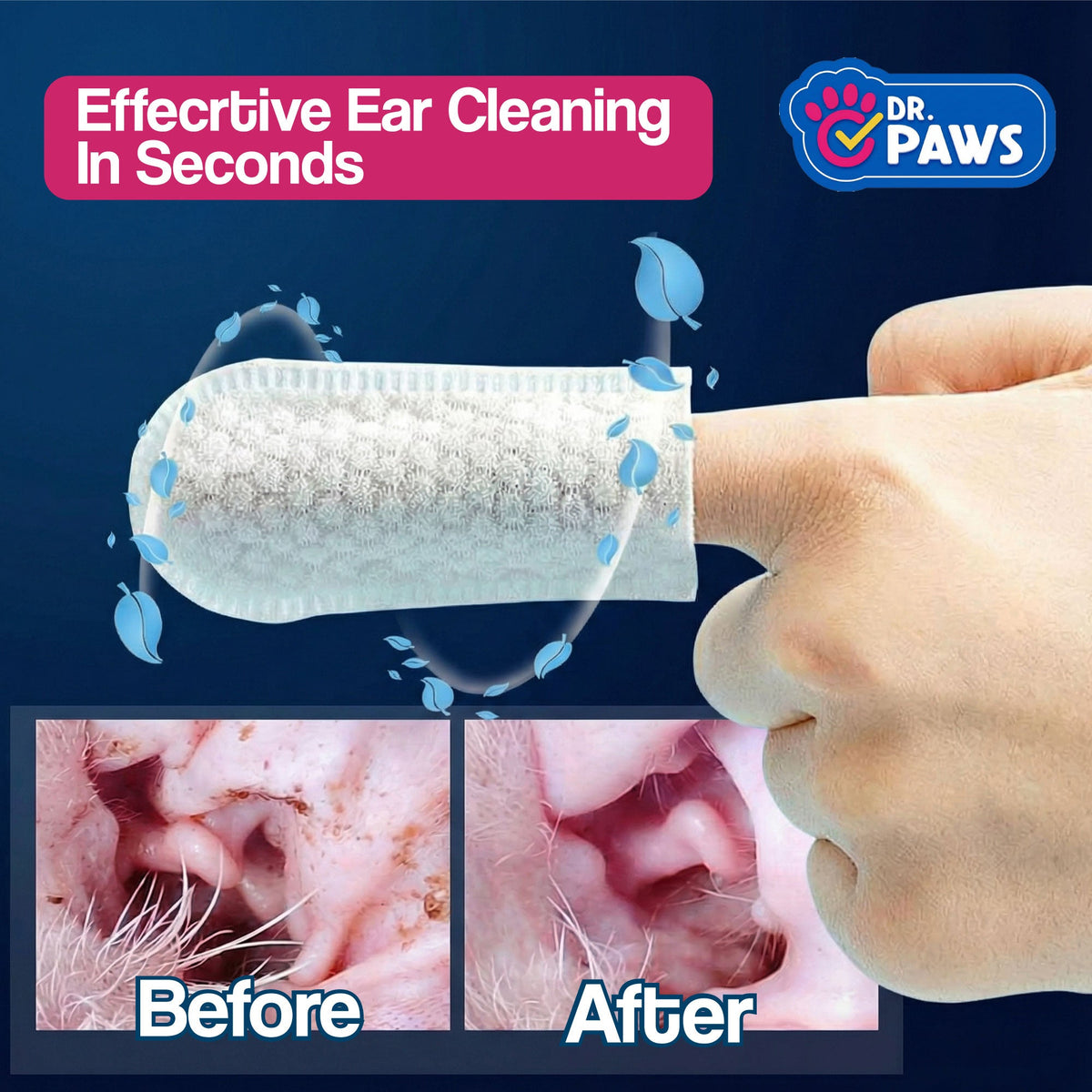 Pet Ear Cleaning Wipes for Dogs and Cats with Oatmeal-Scented Finger Pads, 50 Count for Gentle Home Care