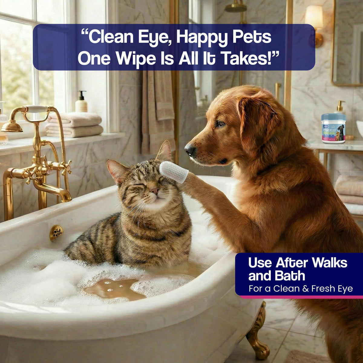 Pet Eye Cleaning Wipes for Dogs: 50 Finger Wipes for Gentle Daily Eye Care at Home or on the Go
