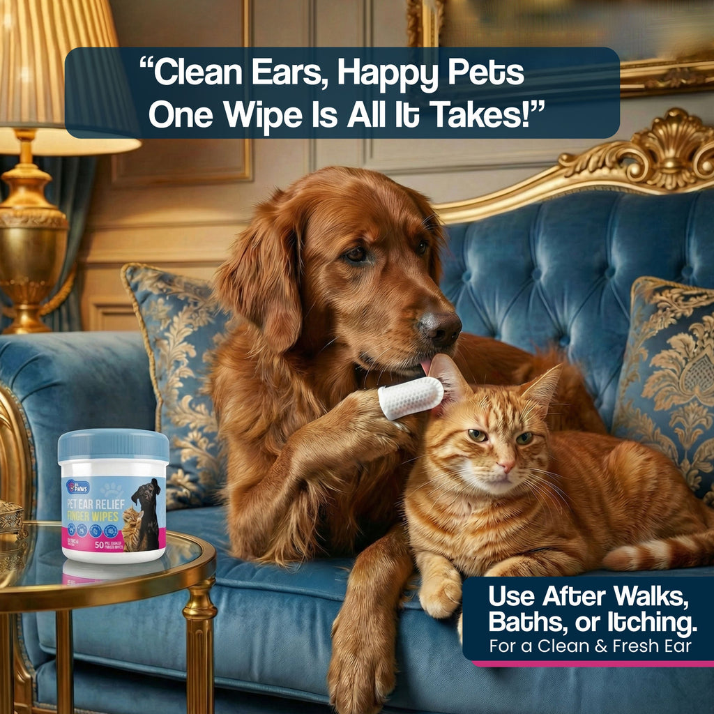 Pet Ear Cleaning Wipes for Dogs and Cats with Oatmeal-Scented Finger Pads, 50 Count for Gentle Home Care
