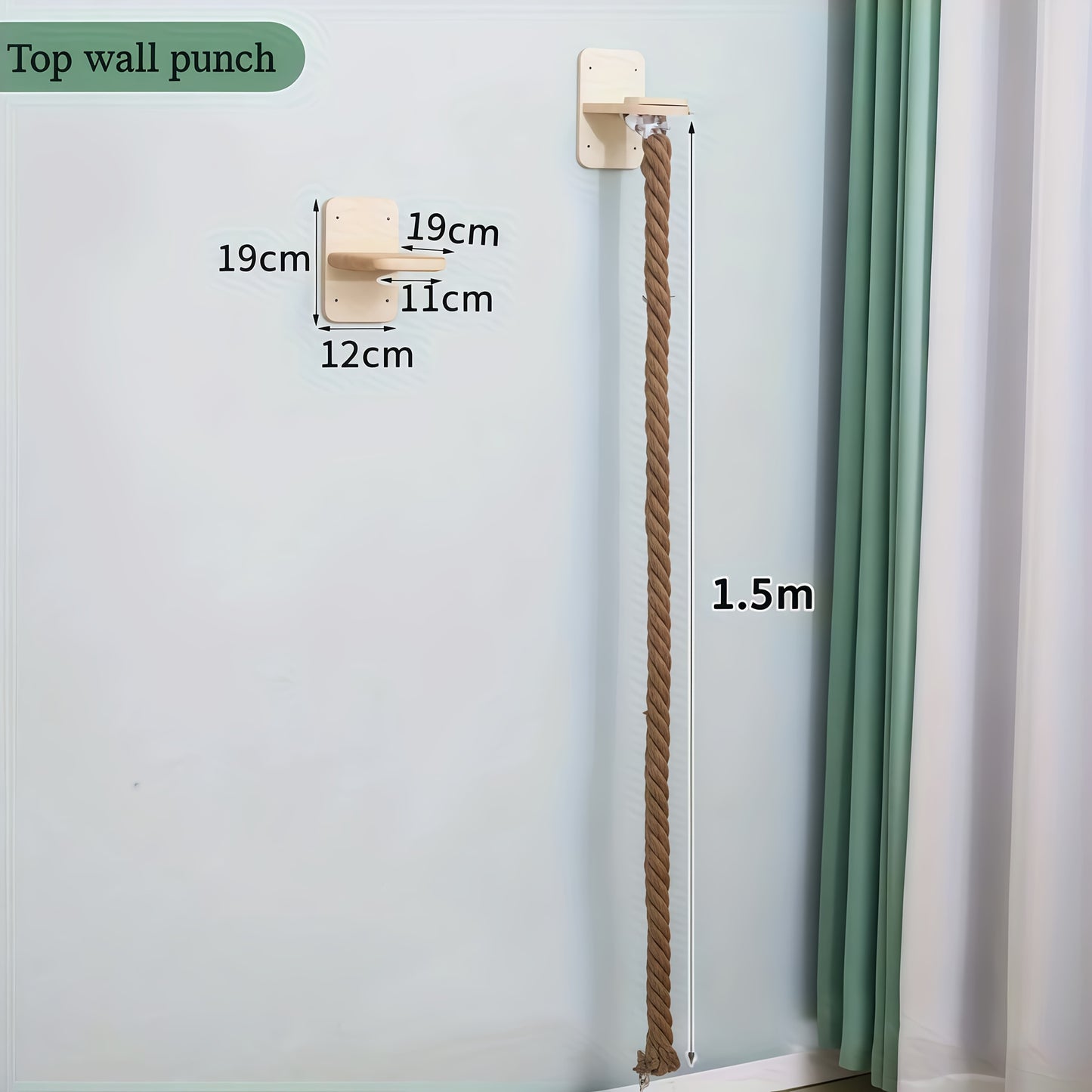 Wall-Mounted Cat Scratching Post with Climbing Rope Jute Rope Jump Platform Resting Perch Large Ladder Cat Tree Activity Center Space-Saving 1.5M 60in