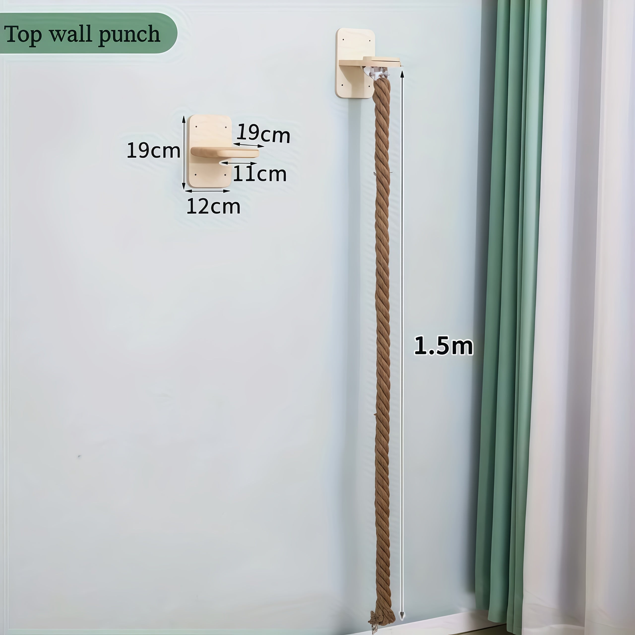 1.5M/60In Jute Rope Jump Platform Wall Punch Type Set, Cat Climbing Rope, Deluxe Wall-Mounted Cat Scratching Post Cat Scratching Posts Wall-Mounted Cat Tree with Climbing Rope, Large Ladder, And Resting Platform - Provides Endless Fun